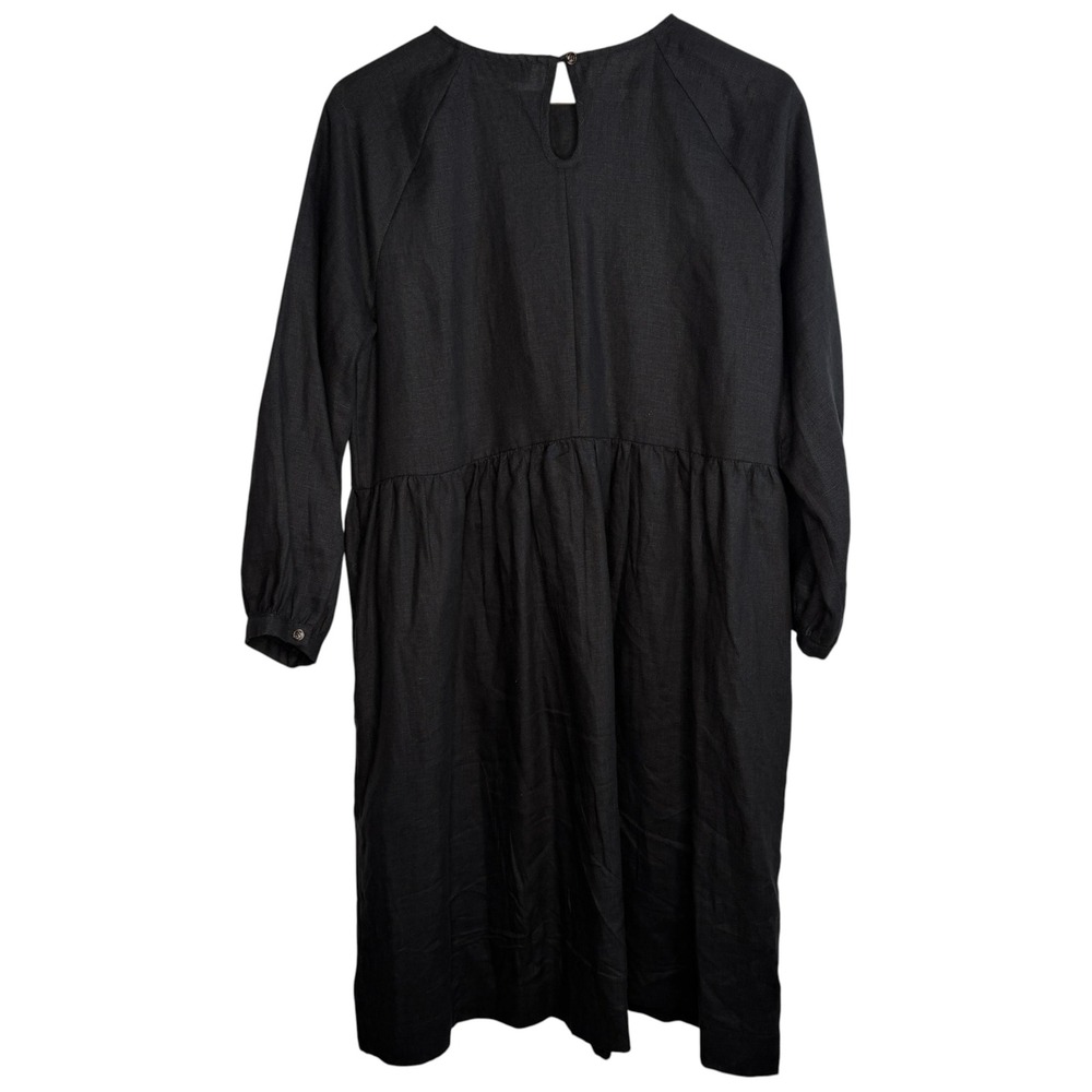 Sauths Black Linen Smock Dress Womens Size M Raglan Long Sleeve Midi Capri - Picture 5 of 13